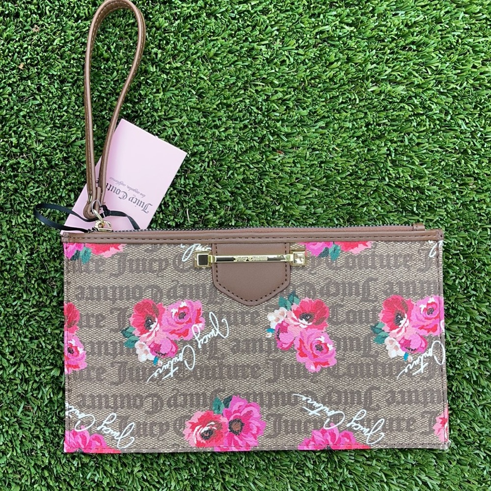 JUICY COUTURE Brown Floral Wristlet Wallet